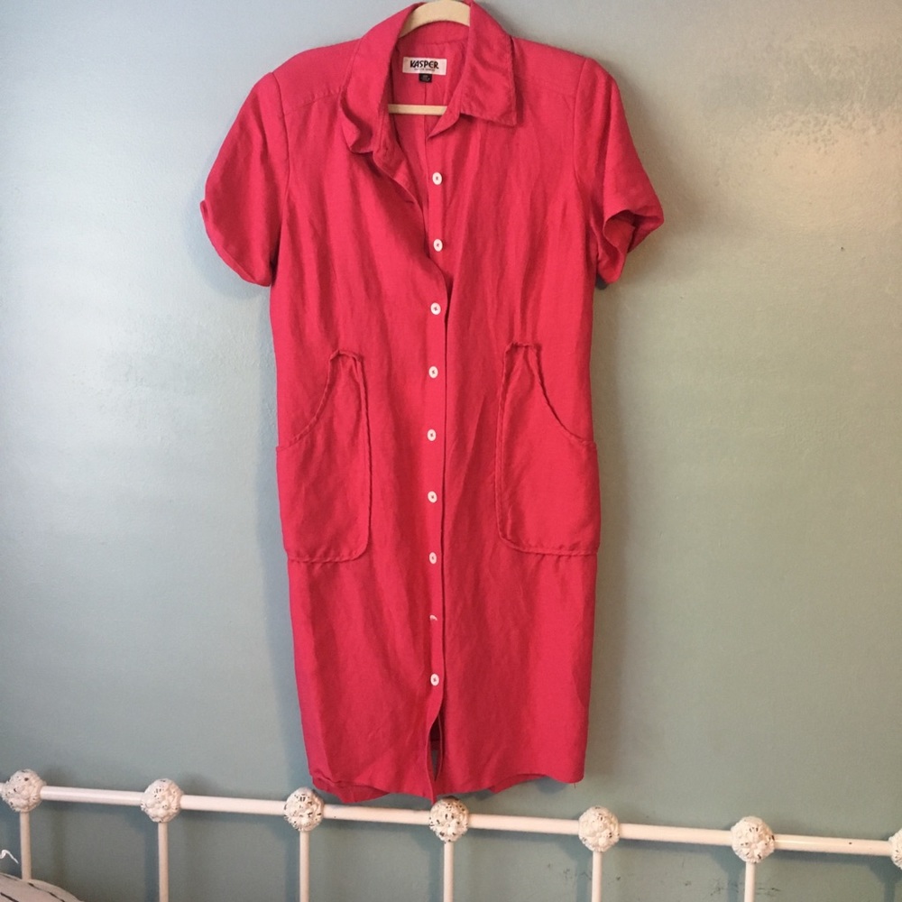 Vintage Pink Linen Dress (L)